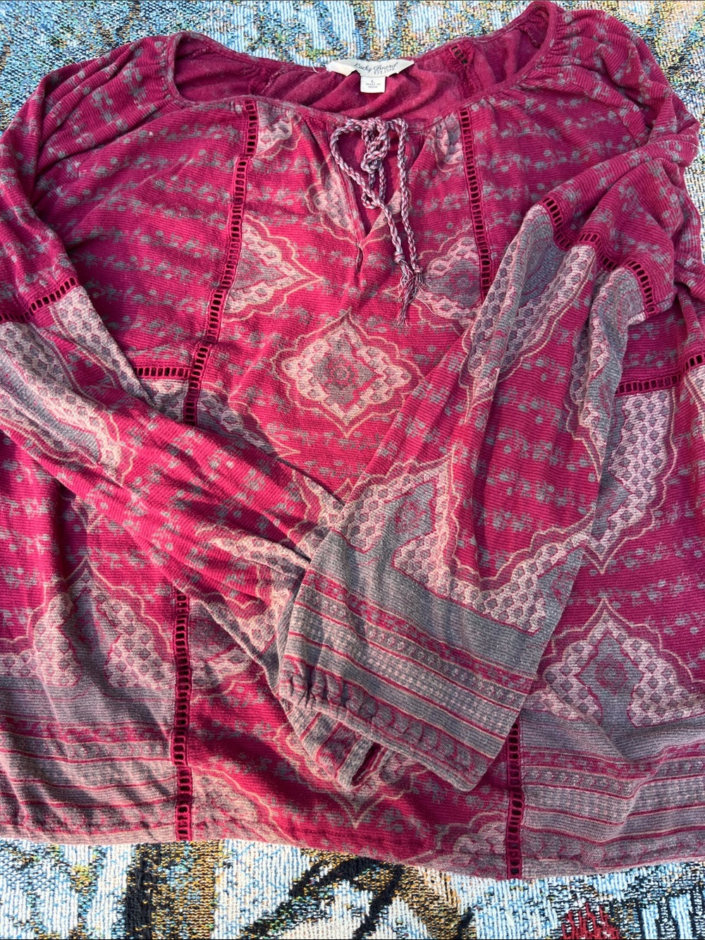 Lucky Brand Red Boho Printed Peasant Tunic  boho fairy - Picture 2 of 7